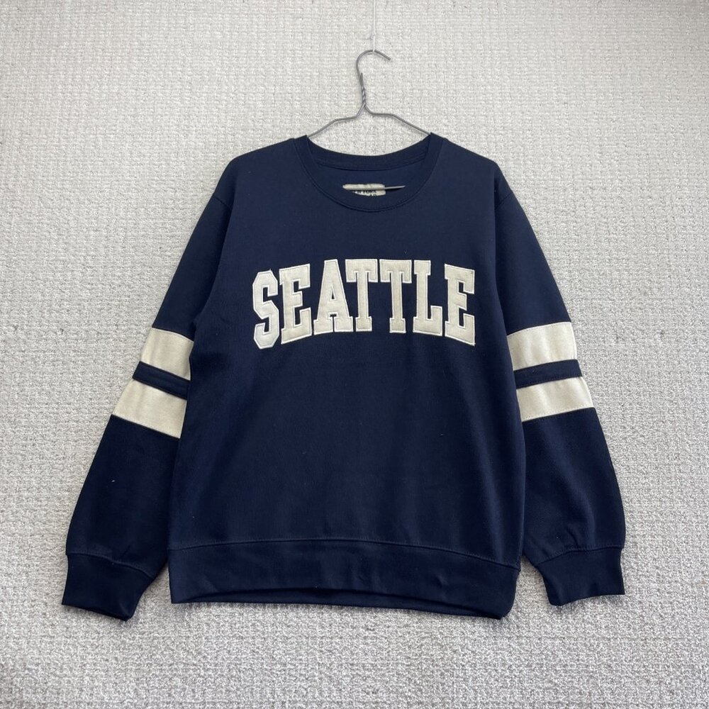 New York Popular Crewneck Pullover Sweatshirt Seattle Spell out Dark Blue Sz S